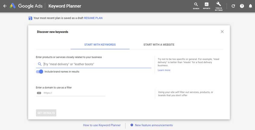 Google Keyword Planner Tool