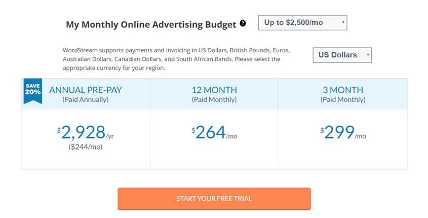 WordStream Prices