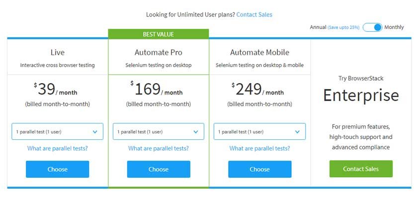 BrowserStack Prices